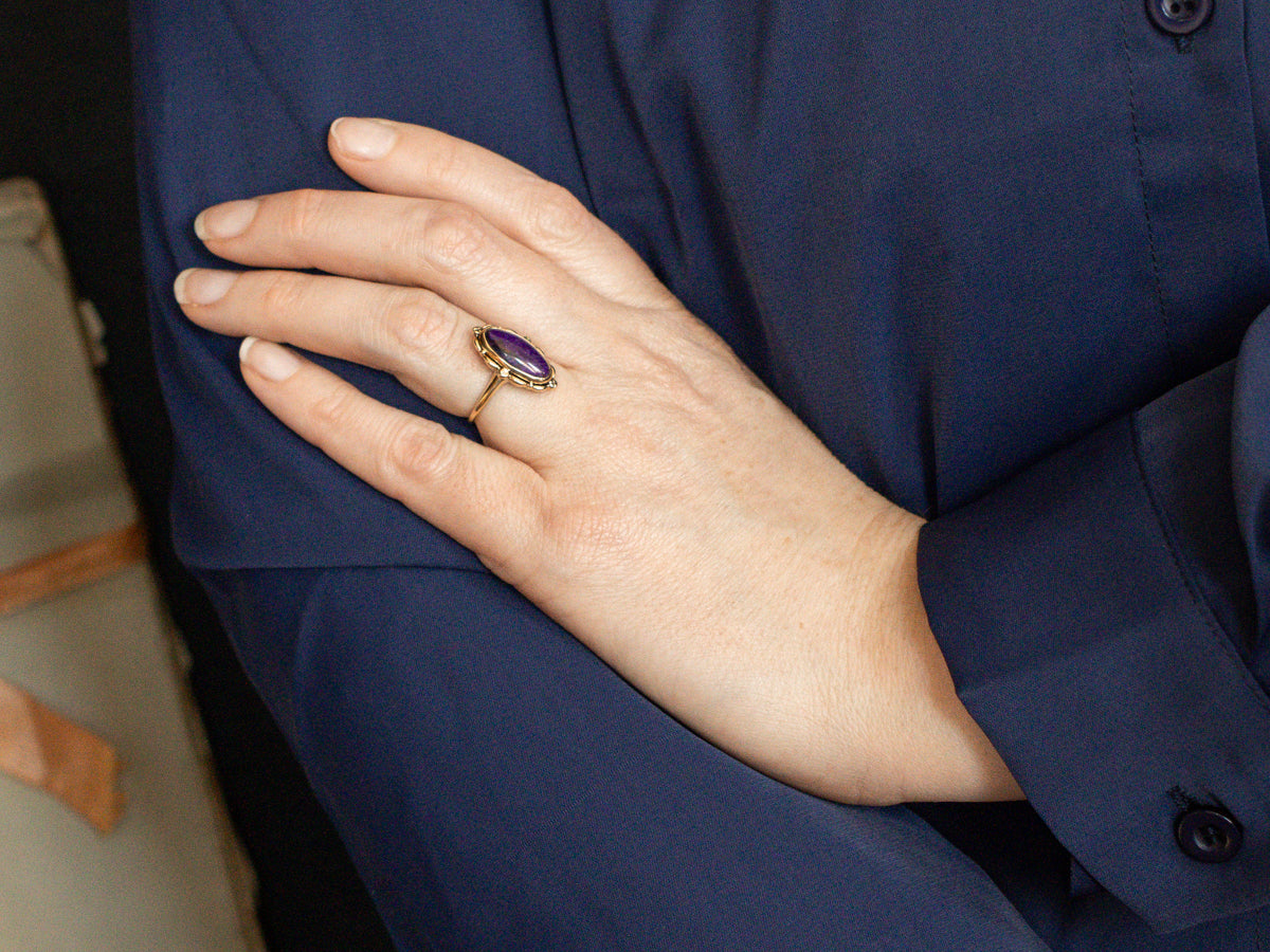 Vintage Sugilite Ring with Scalloped Frame