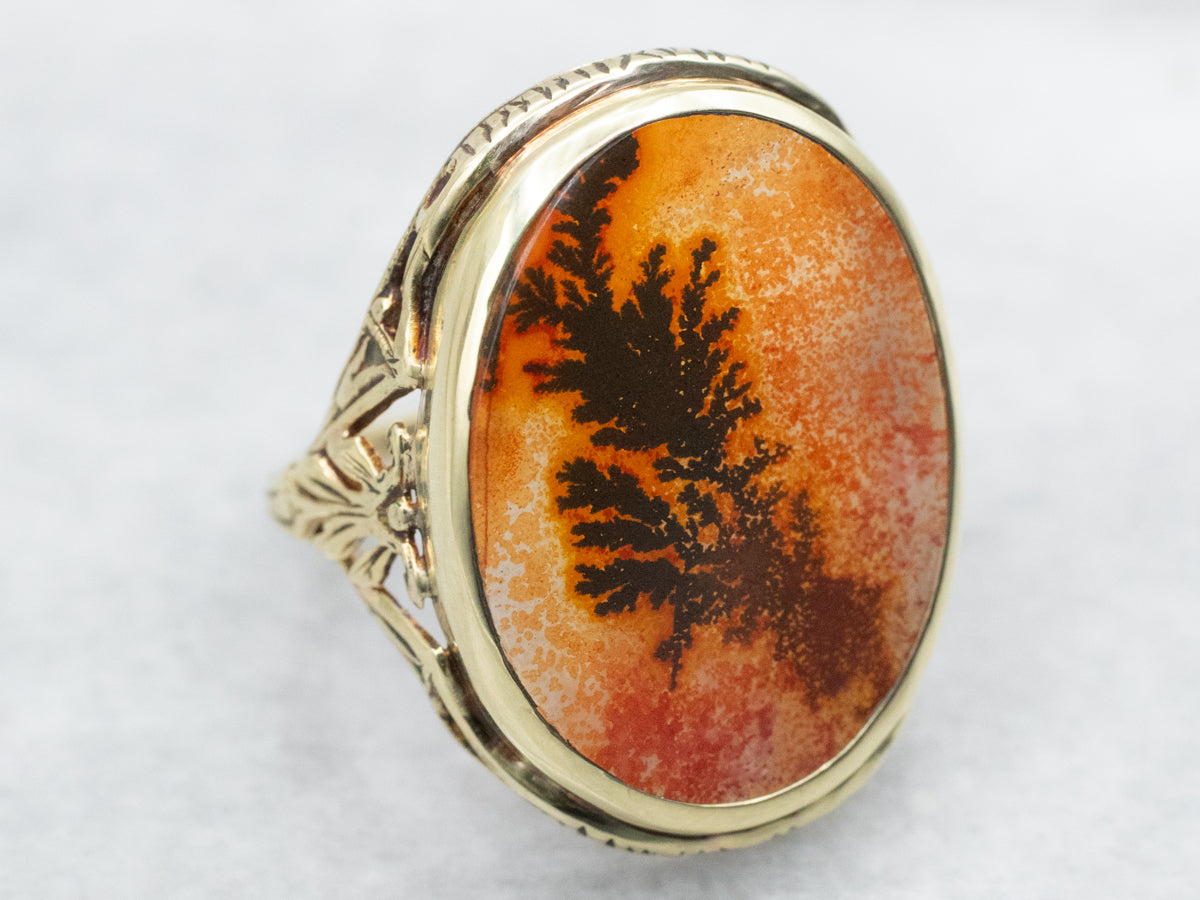 Orange Dendritic Agate Filigree Ring