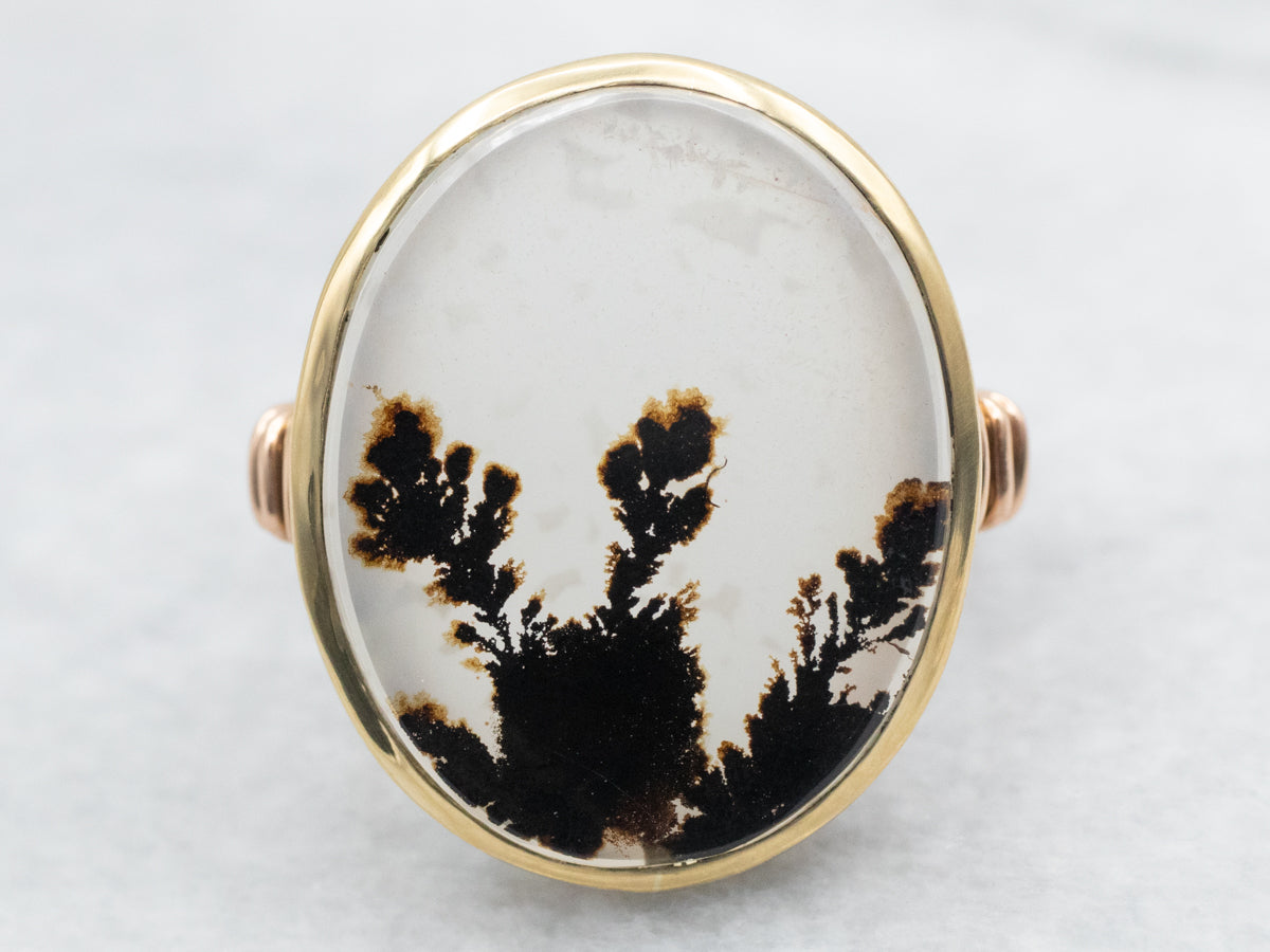 Vintage Black and White Dendritic Agate Ring