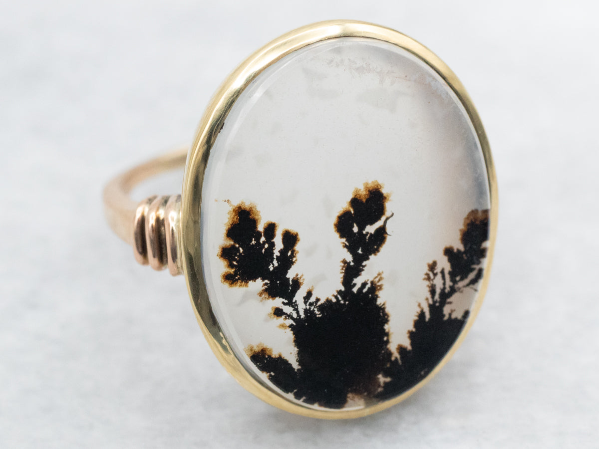 Vintage Black and White Dendritic Agate Ring