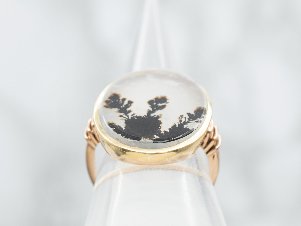 Vintage Black and White Dendritic Agate Ring