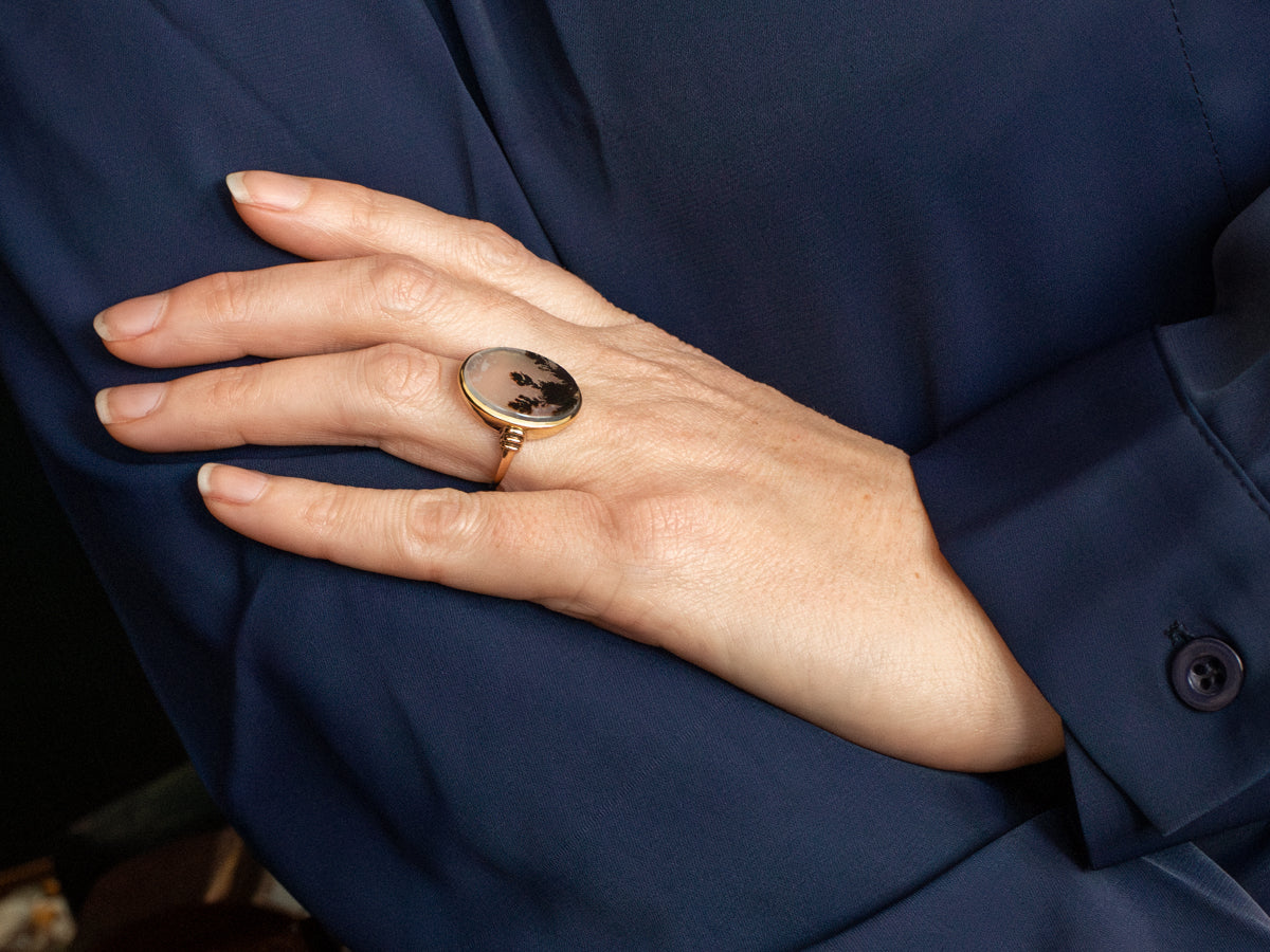 Vintage Black and White Dendritic Agate Ring