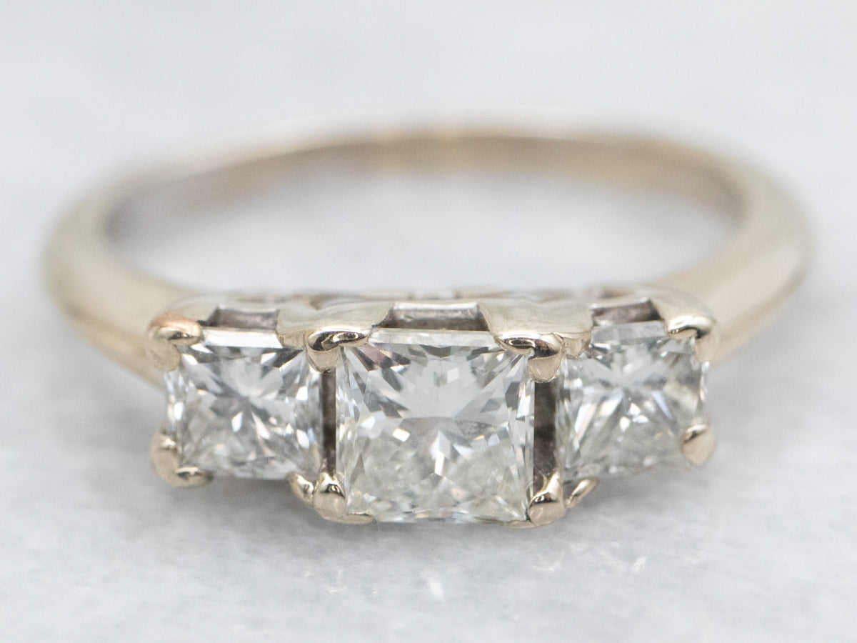 Three Stone Princess Cut Diamond Engagement Ring