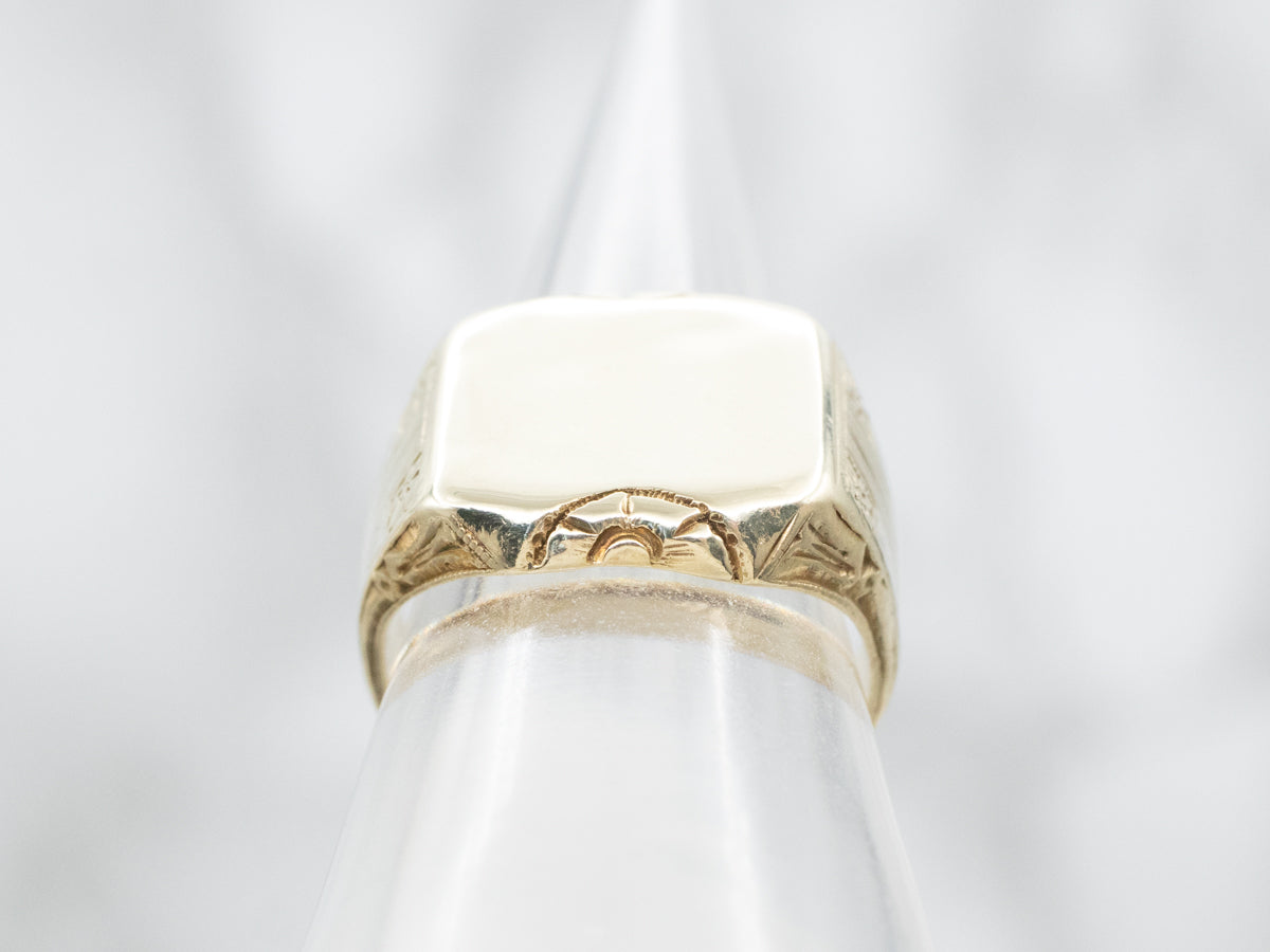 Floral 1940s Green Gold Signet Ring