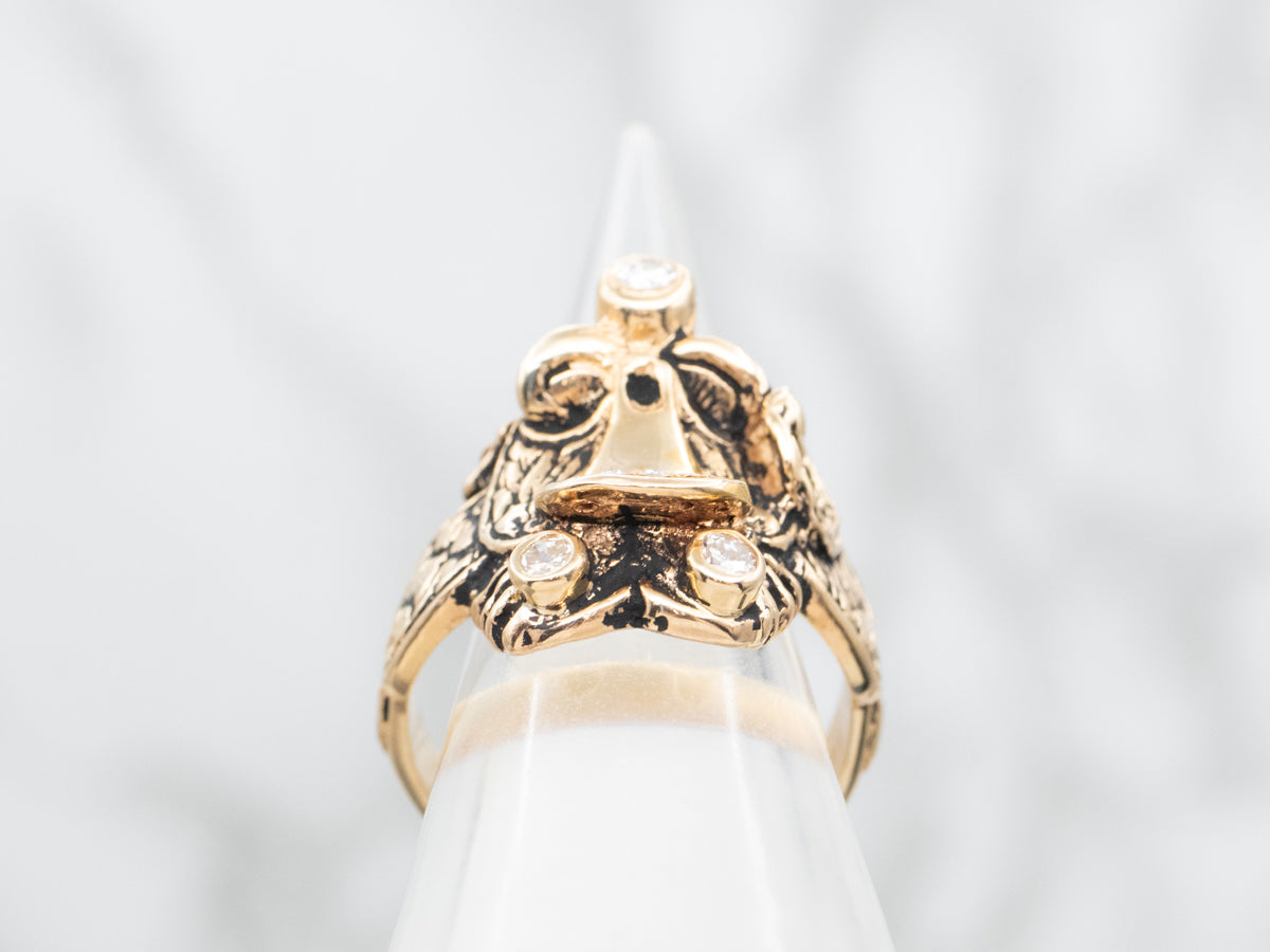 Diamond and Gold Ornate Western Saddle Ring