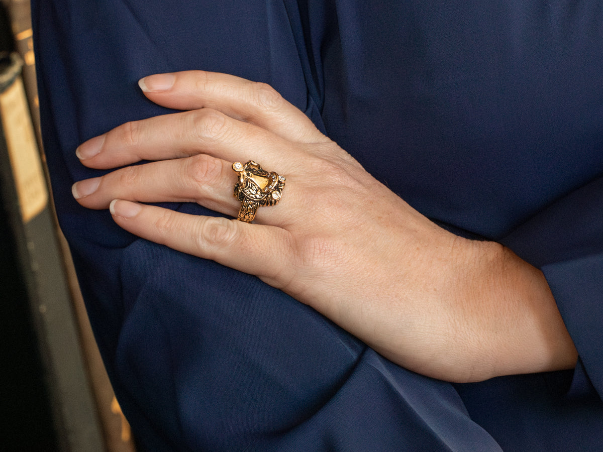 Diamond and Gold Ornate Western Saddle Ring