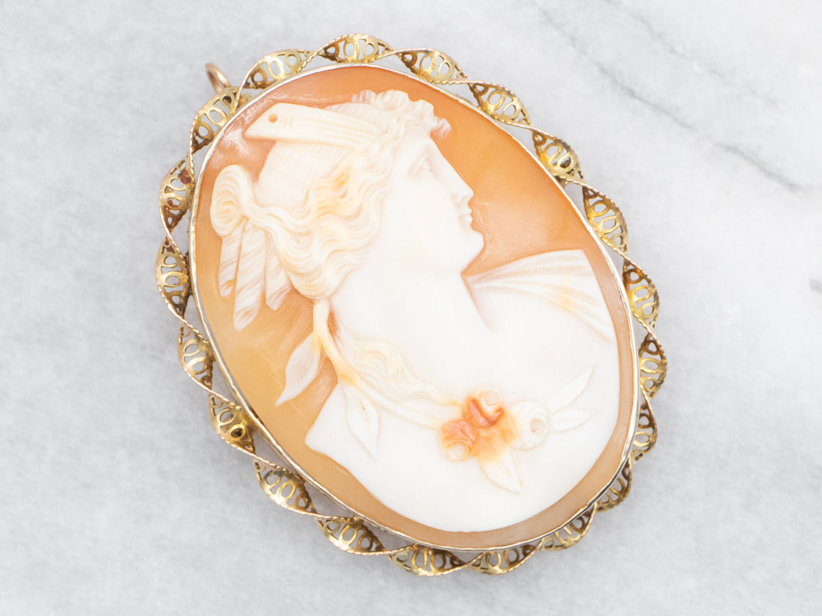 Large Vintage Twisted Frame Cameo Brooch or Pendant