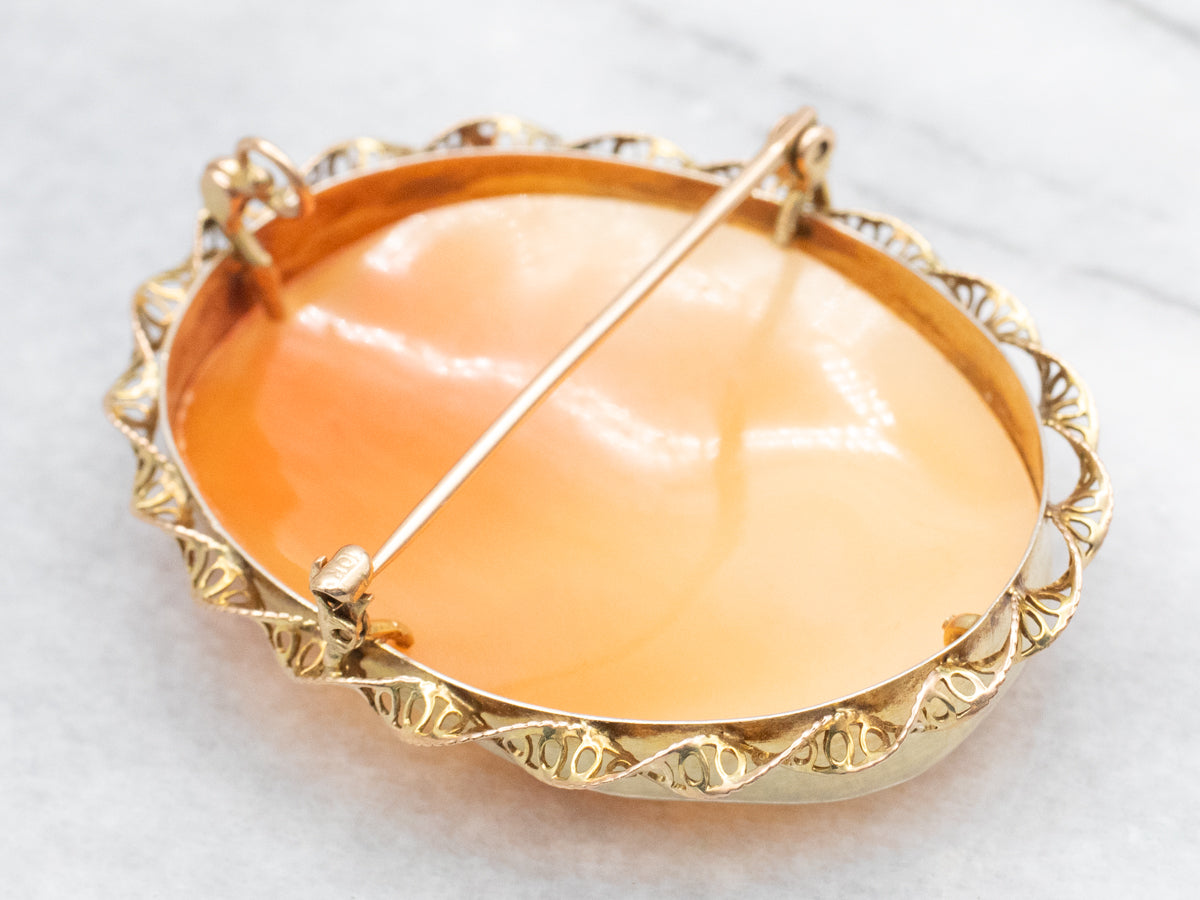 Large Vintage Twisted Frame Cameo Brooch or Pendant