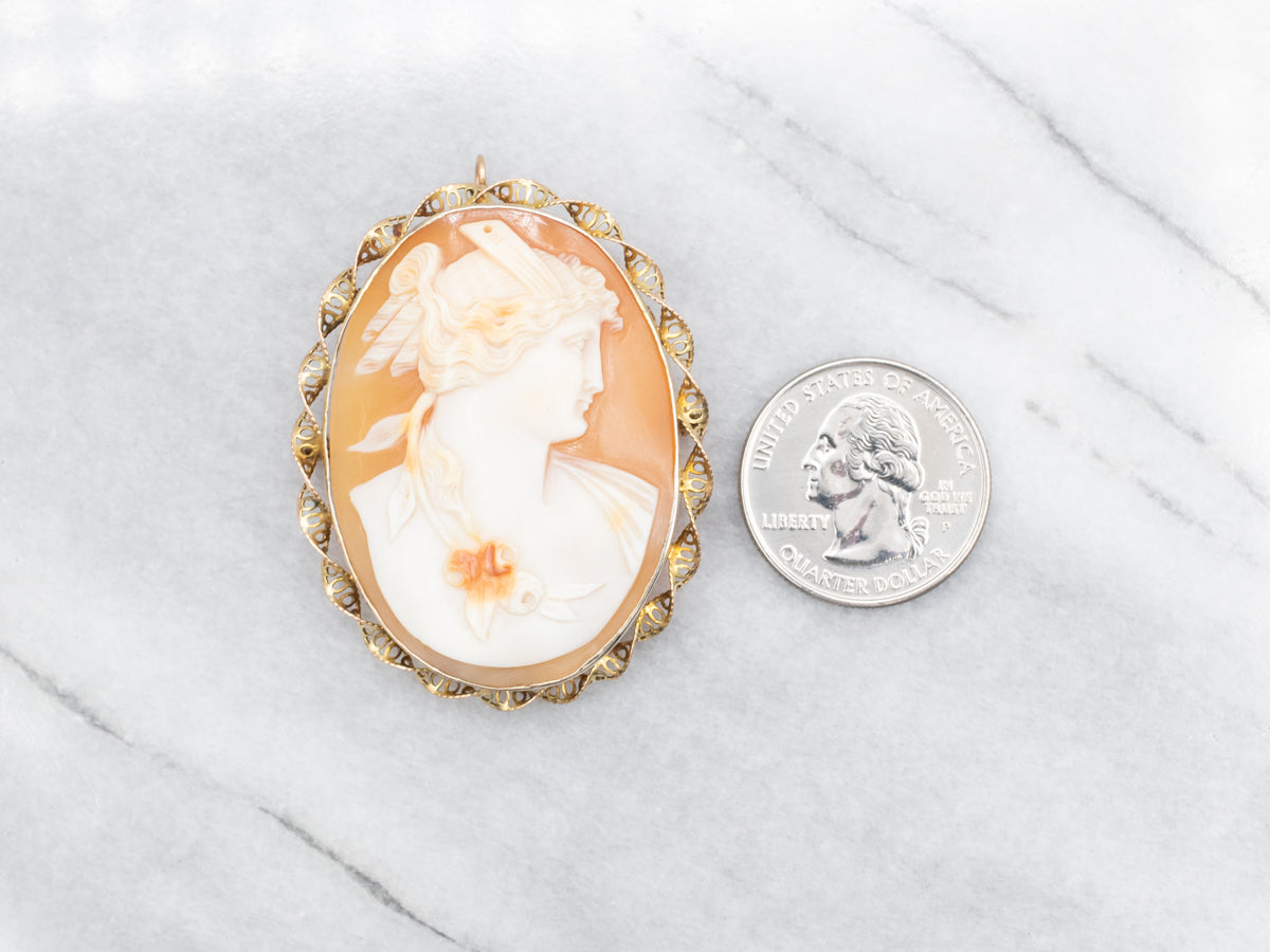Large Vintage Twisted Frame Cameo Brooch or Pendant