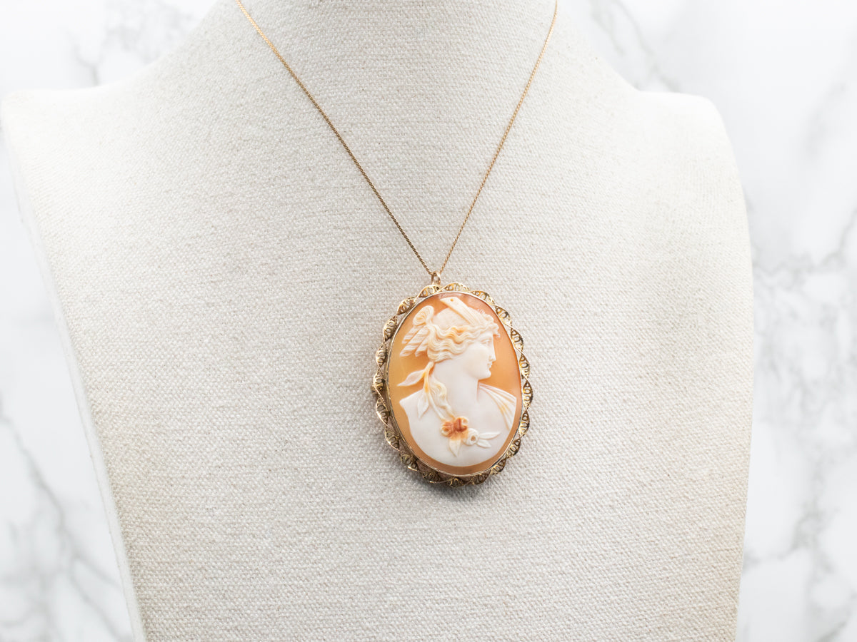 Large Vintage Twisted Frame Cameo Brooch or Pendant