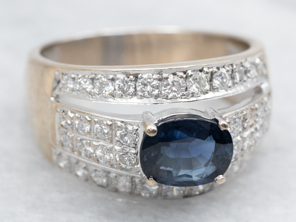 Sapphire and Diamond 18K White Gold Statement Ring