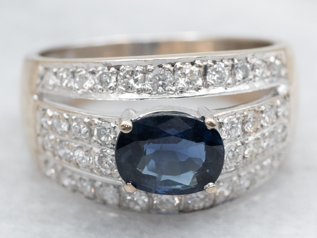 Sapphire and Diamond 18K White Gold Statement Ring