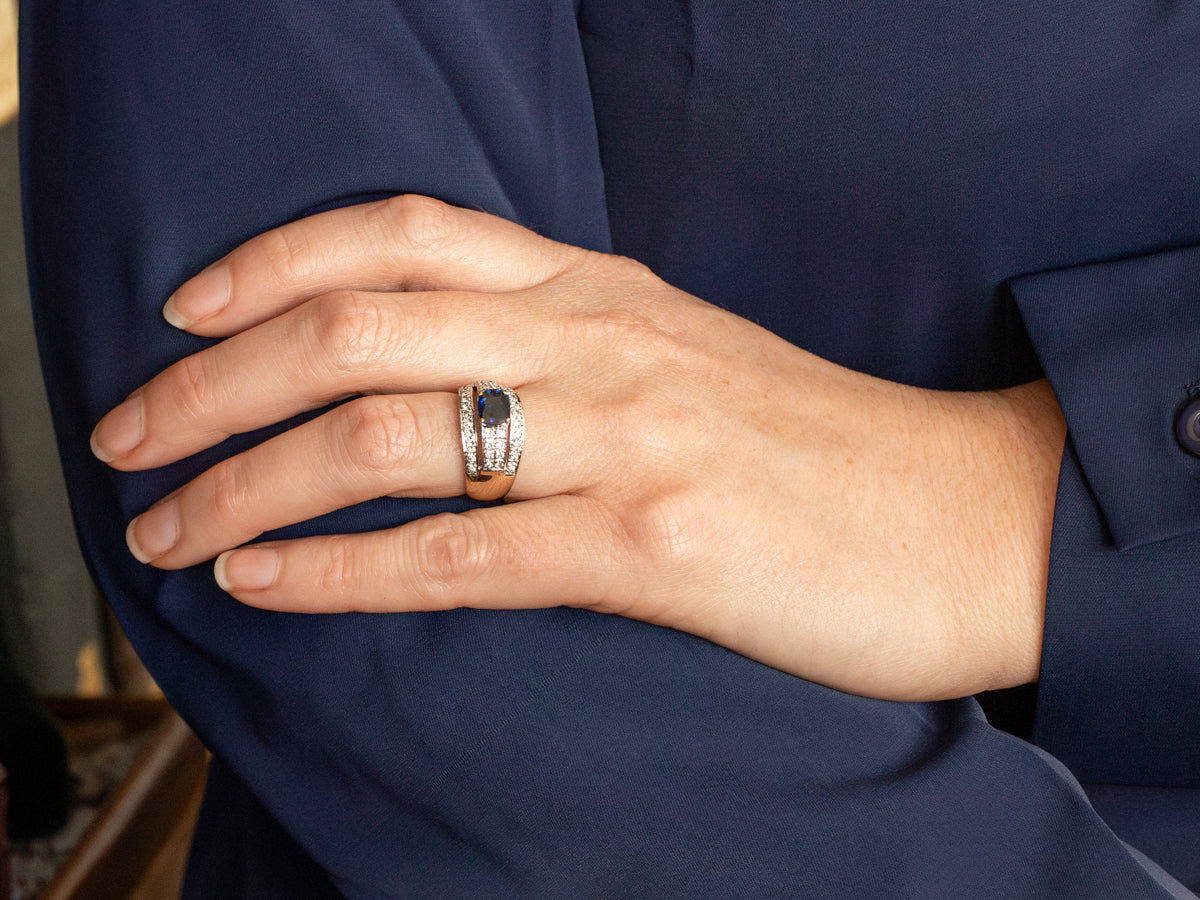 Sapphire and Diamond 18K White Gold Statement Ring