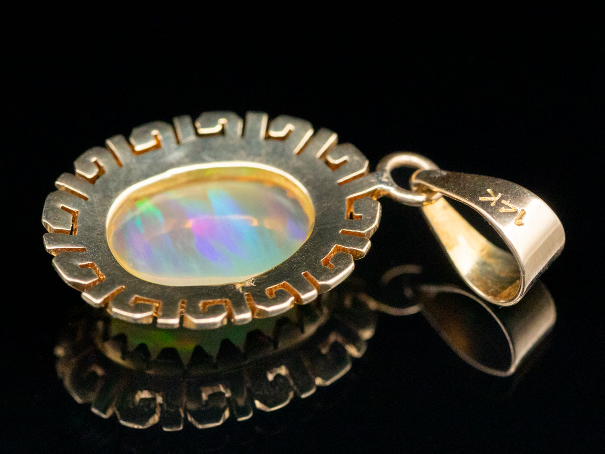 Opal Pendant in Gold Greek Key Patterned Frame