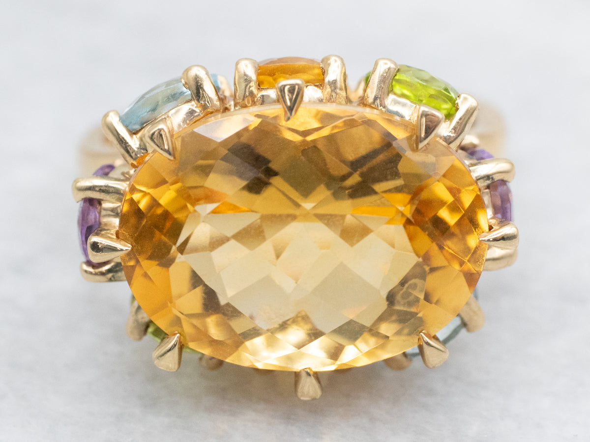 Citrine and Semi-Precious Gemstone Statement Ring