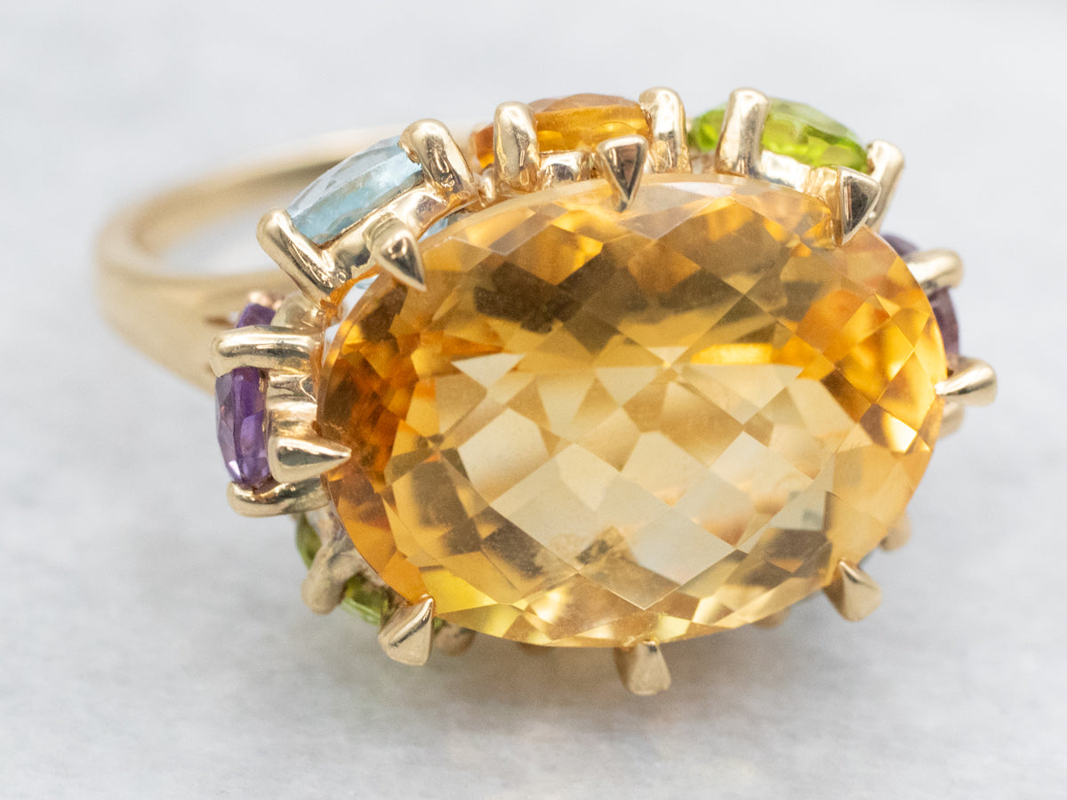 Citrine and Semi-Precious Gemstone Statement Ring