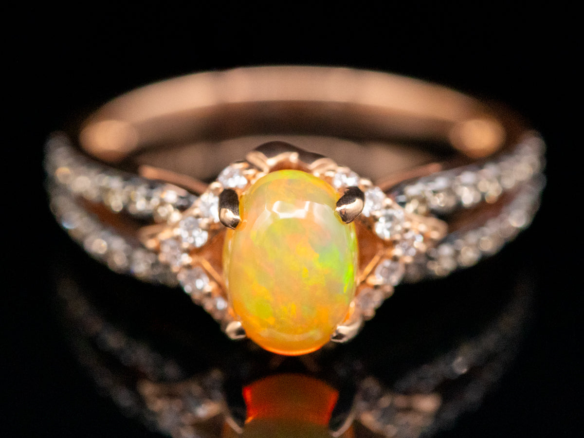 Modern Rose Gold Opal and Diamond Ring