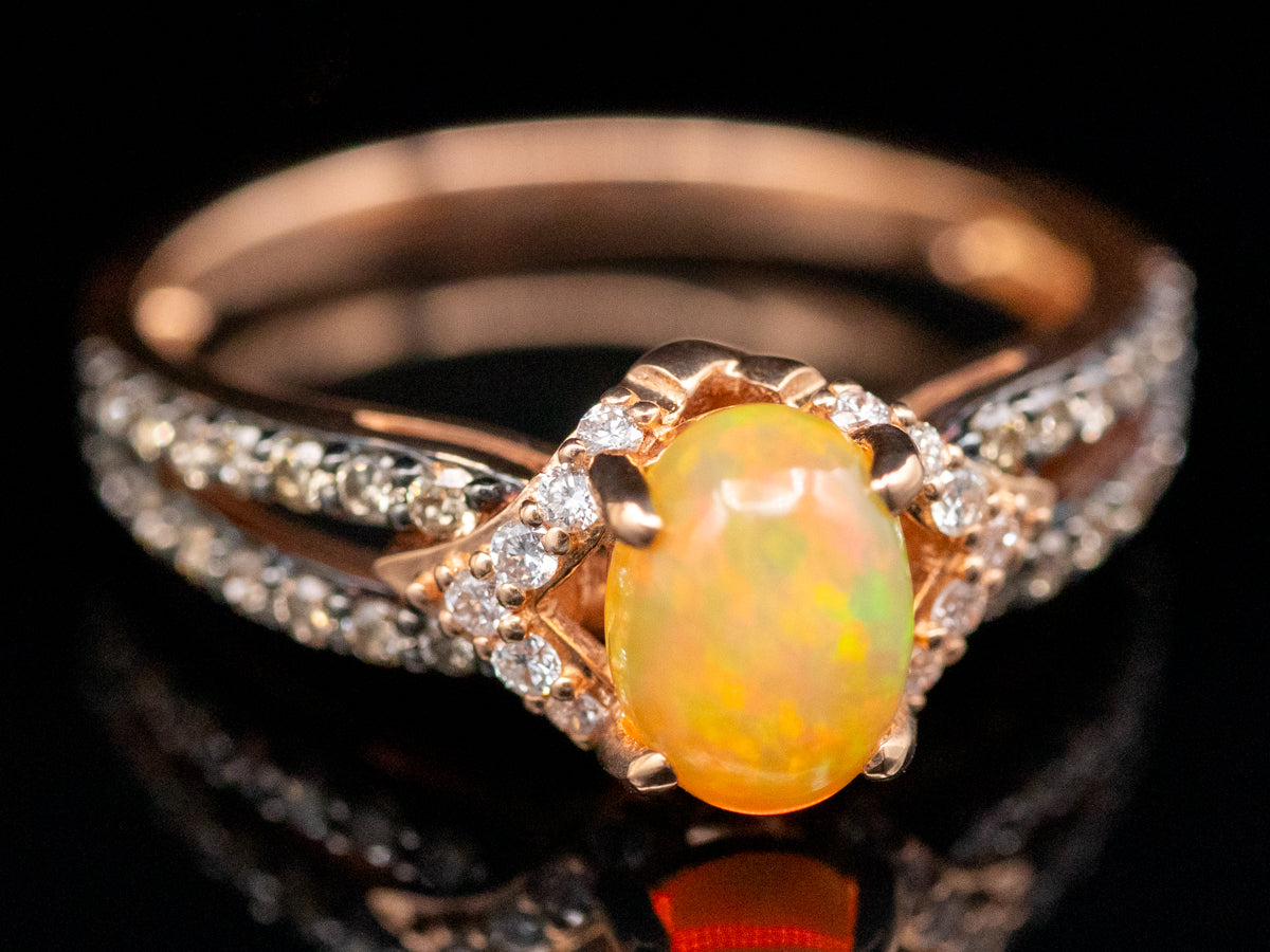 Modern Rose Gold Opal and Diamond Ring