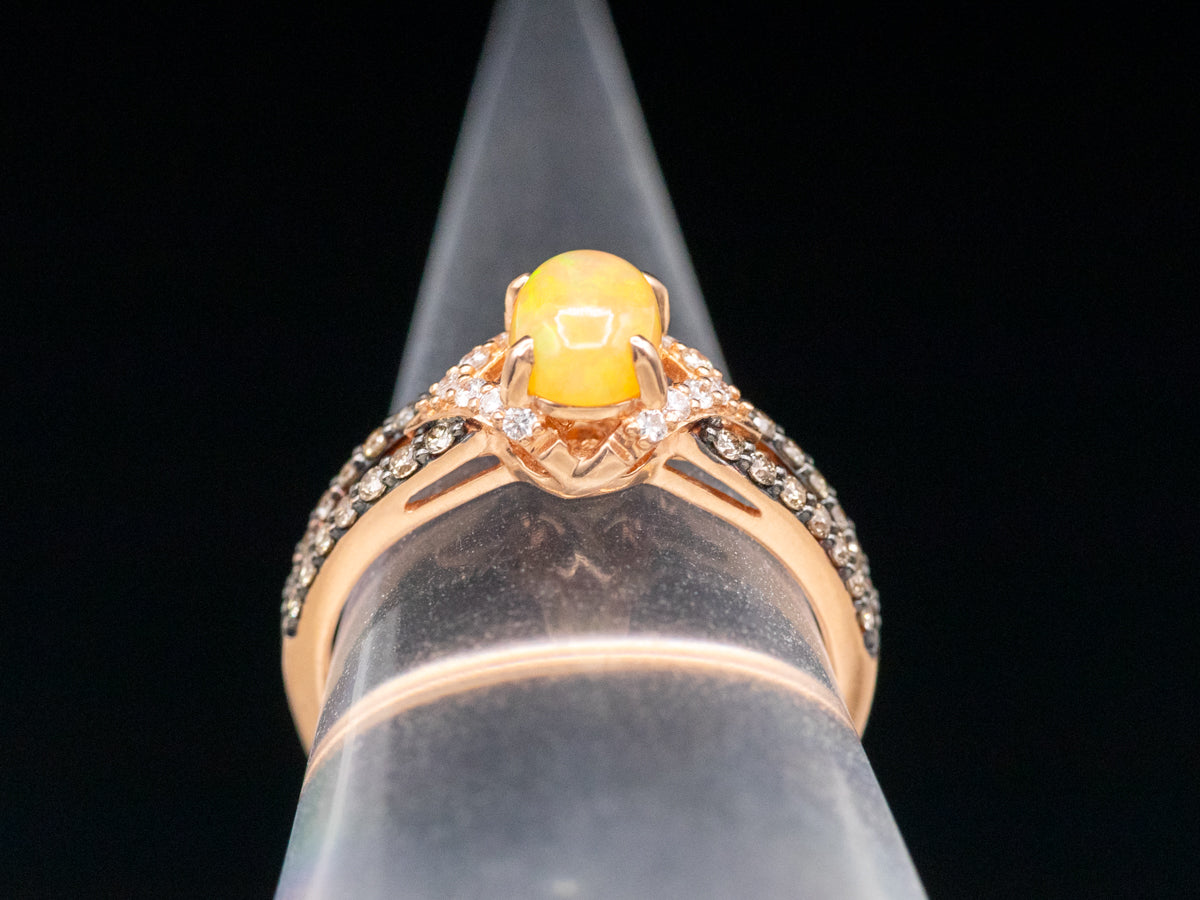 Modern Rose Gold Opal and Diamond Ring