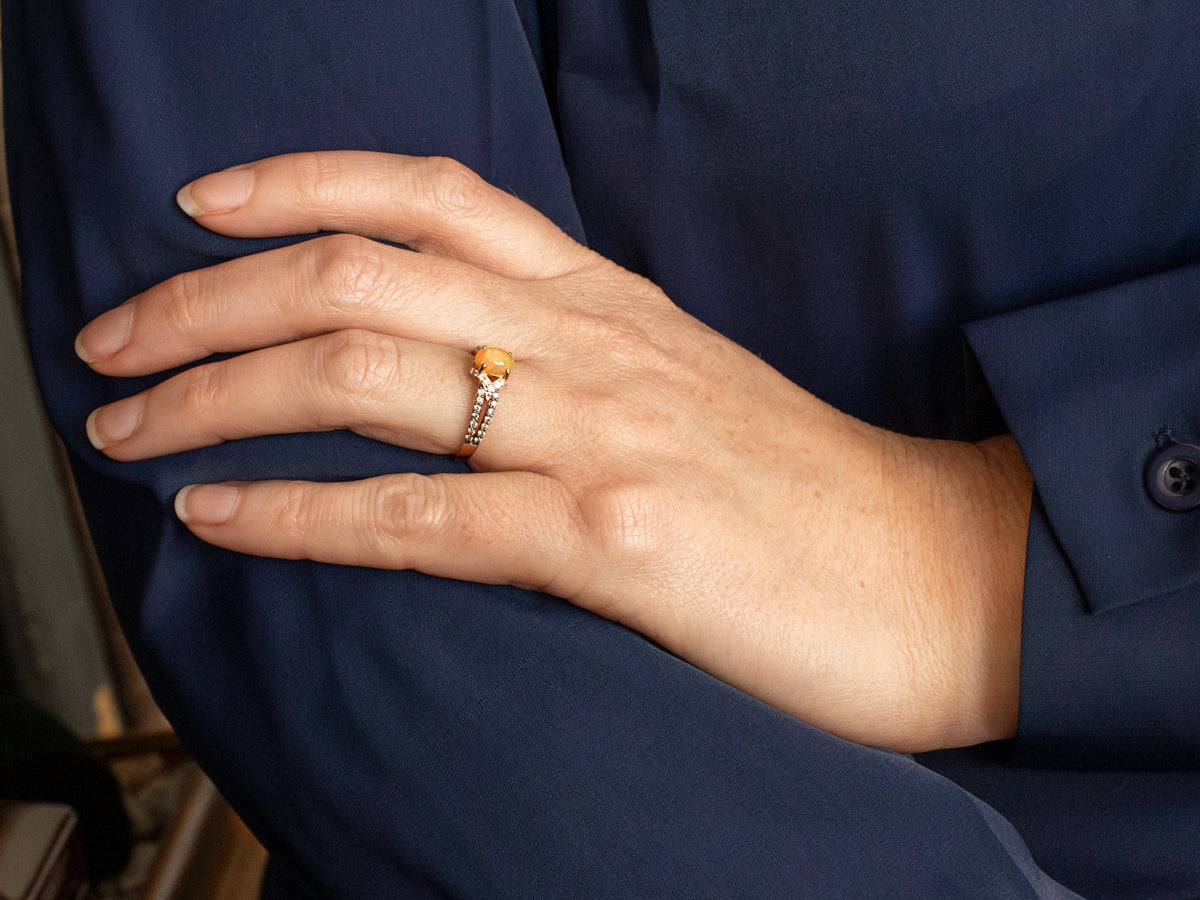 Modern Rose Gold Opal and Diamond Ring