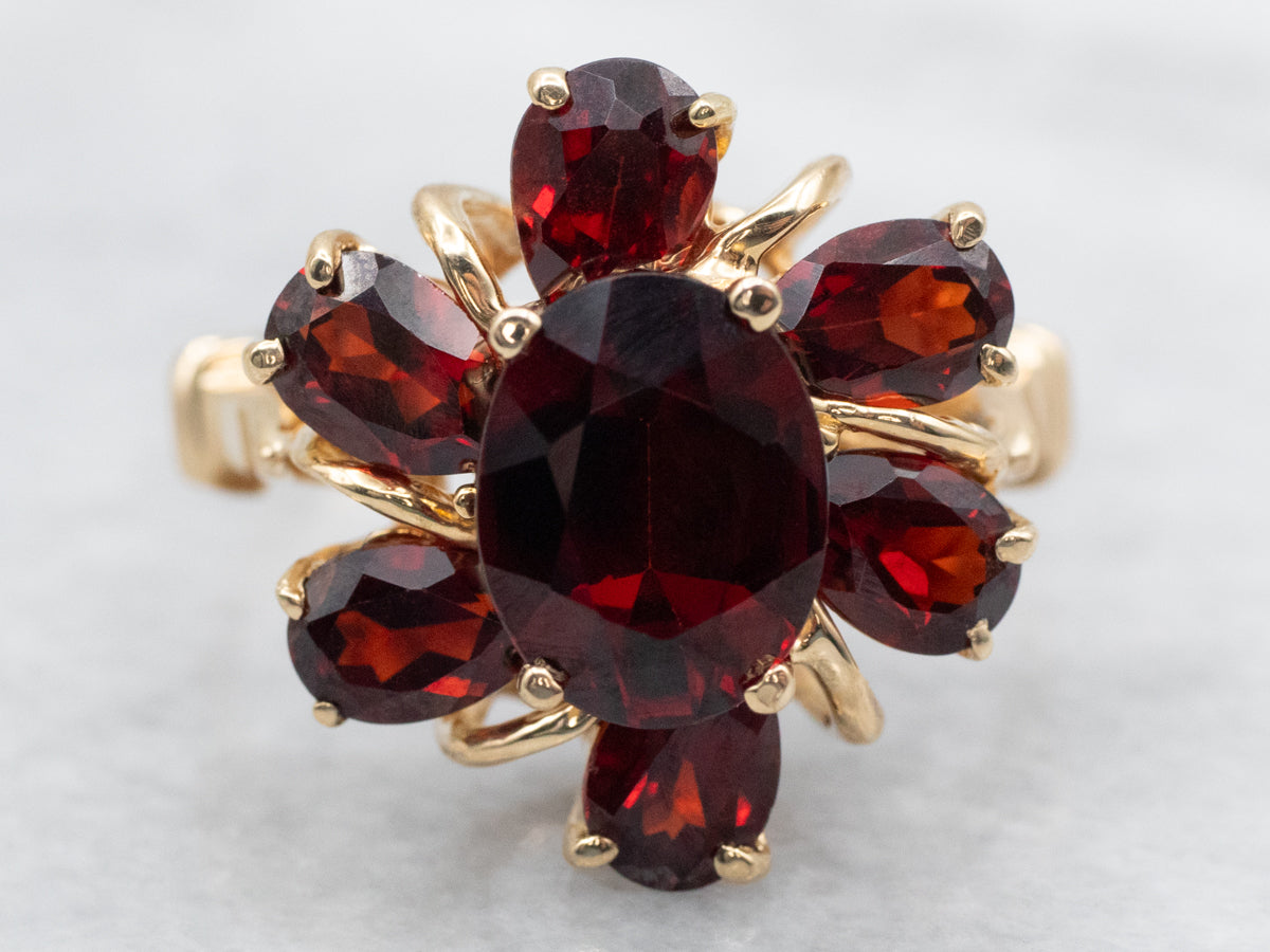 Vintage Gold and Garnet Floral Halo Ring