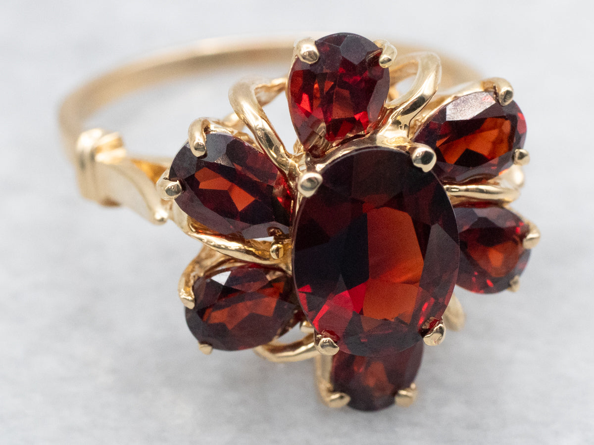 Vintage Gold and Garnet Floral Halo Ring