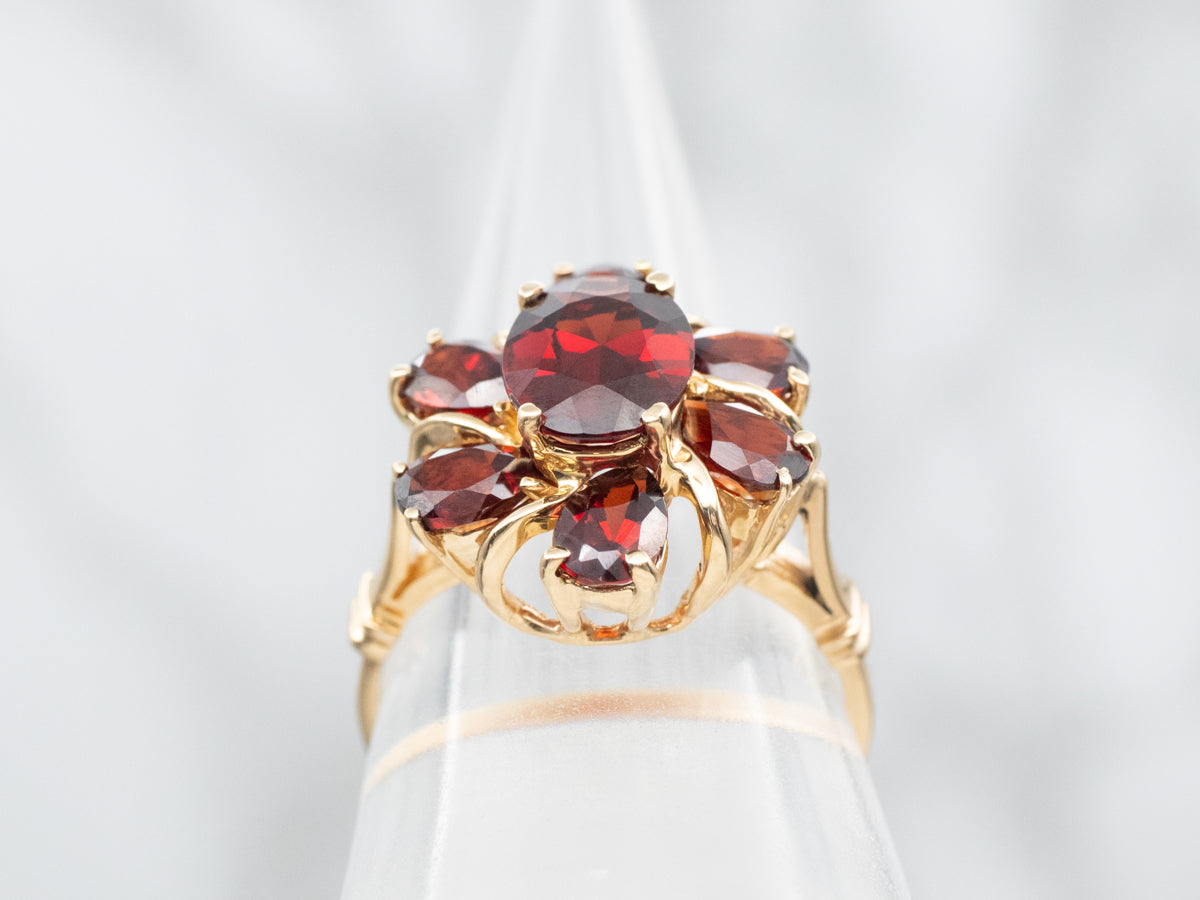 Vintage Gold and Garnet Floral Halo Ring