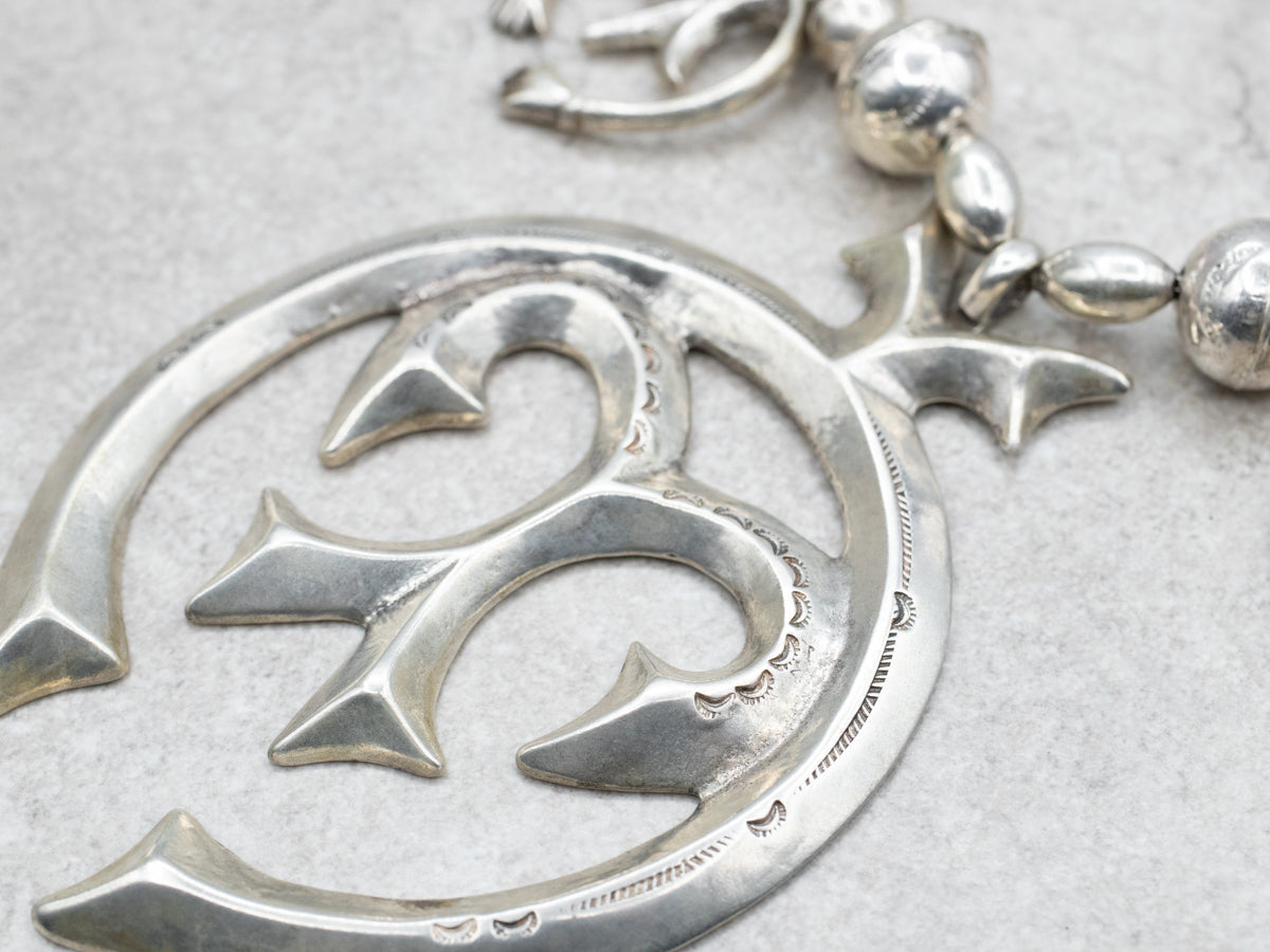 Stunning Sterling Silver Squash Blossom Statement Necklace