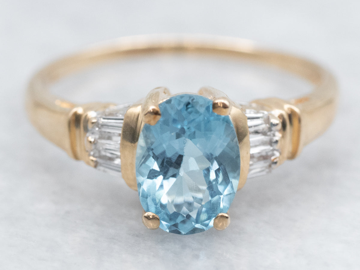 Modern Blue Topaz and Diamond Ring