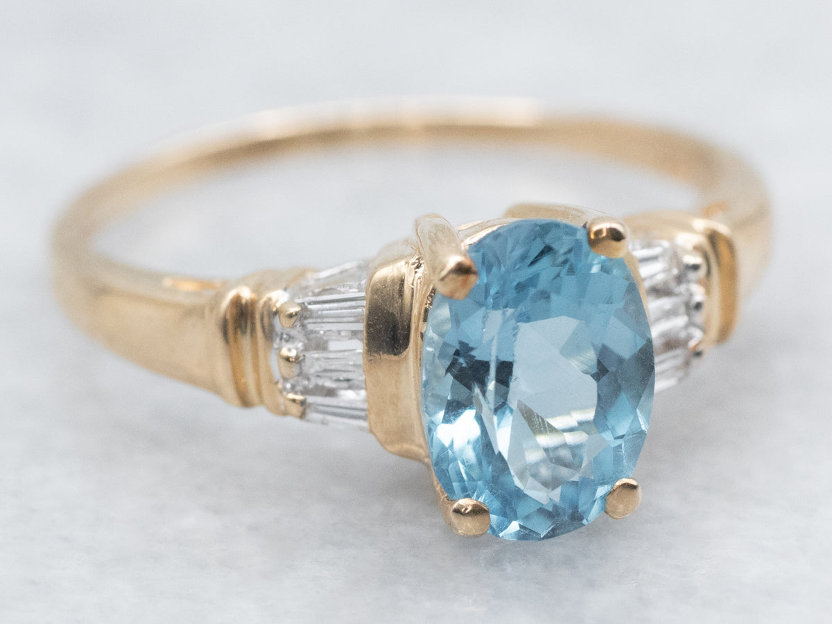 Modern Blue Topaz and Diamond Ring