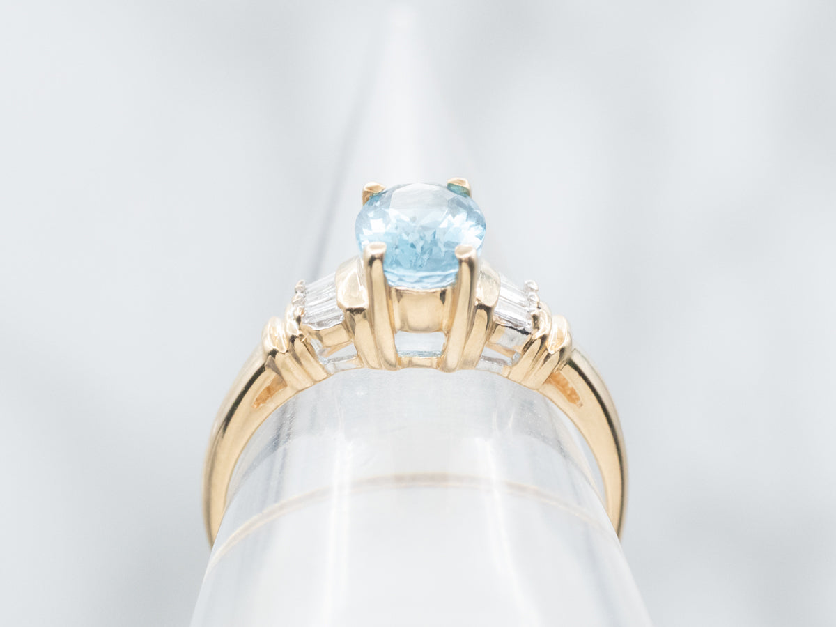 Modern Blue Topaz and Diamond Ring