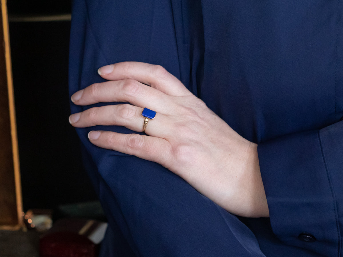 Victorian Revival Lapis Solitaire Ring