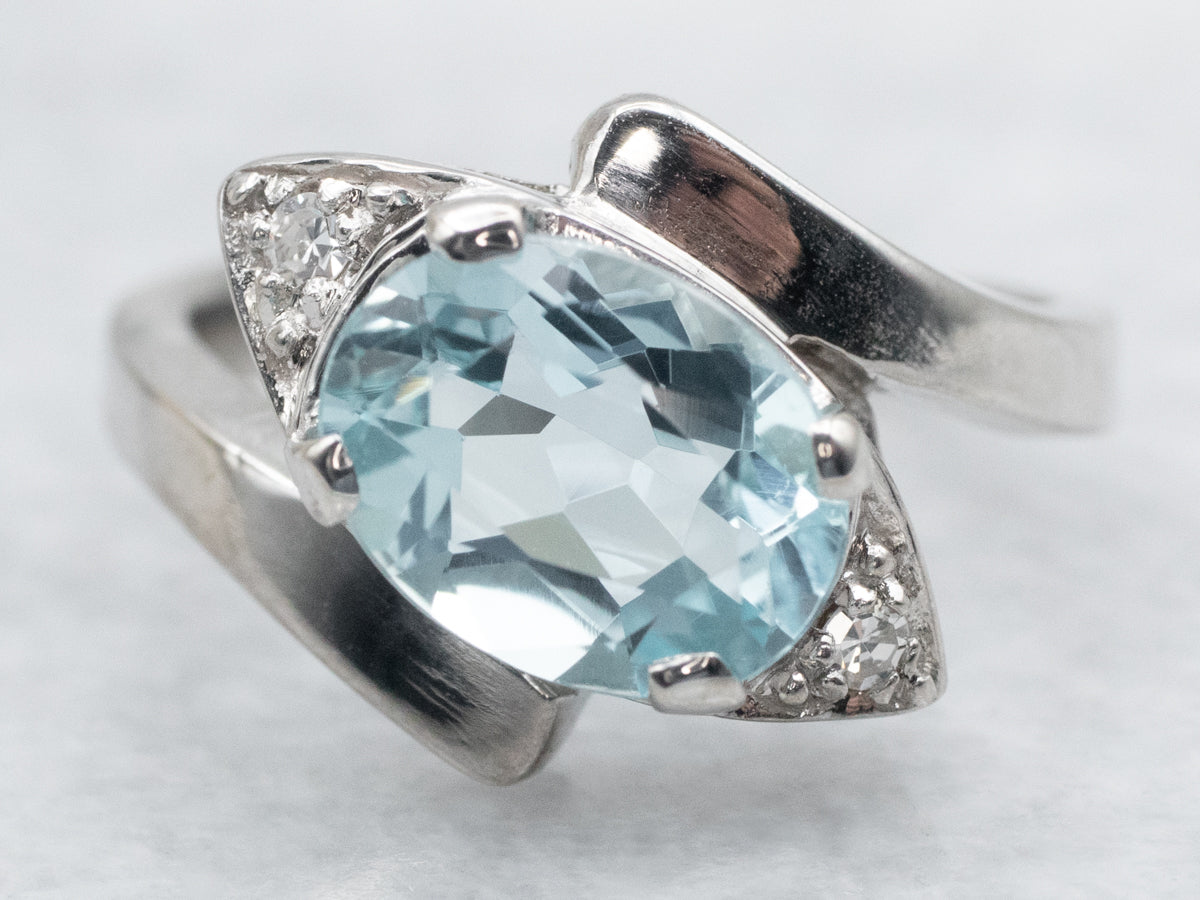 Pretty Aquamarine and Diamond Bypass Ring