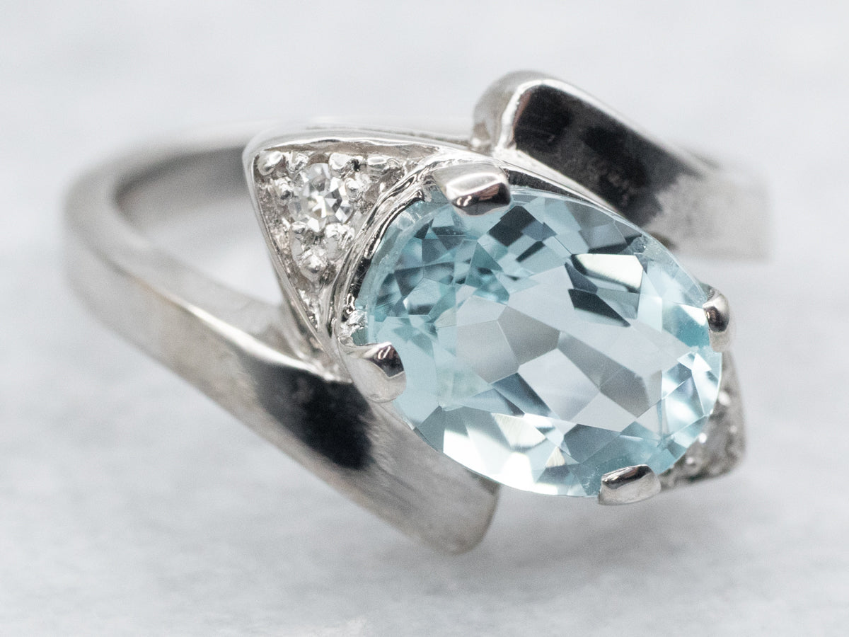 Pretty Aquamarine and Diamond Bypass Ring