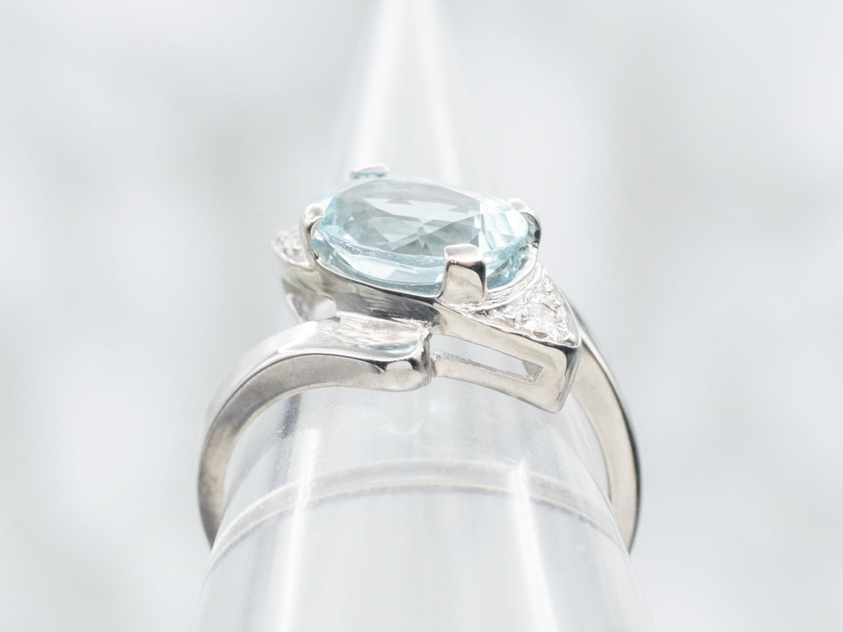 Pretty Aquamarine and Diamond Bypass Ring