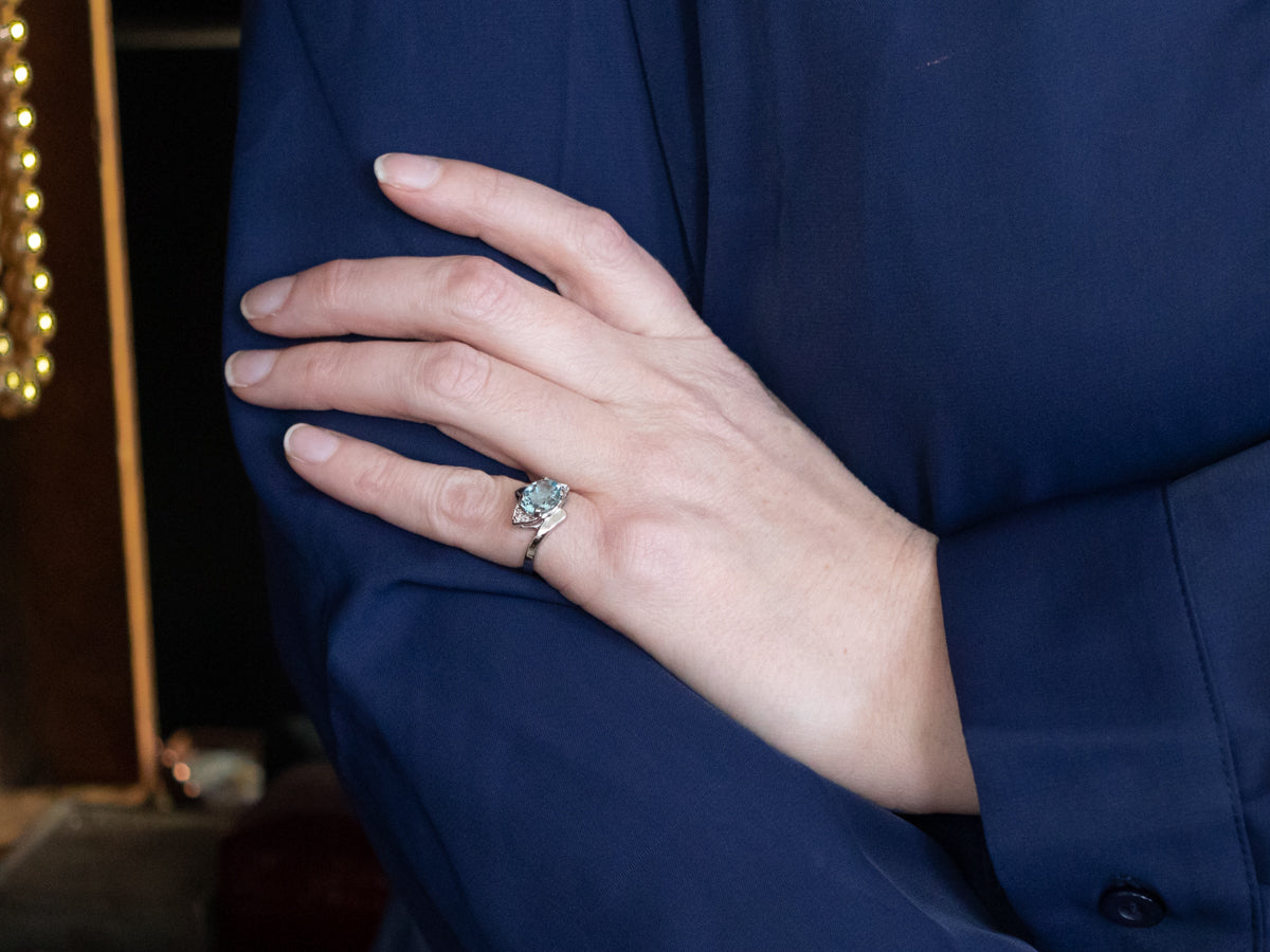 Pretty Aquamarine and Diamond Bypass Ring