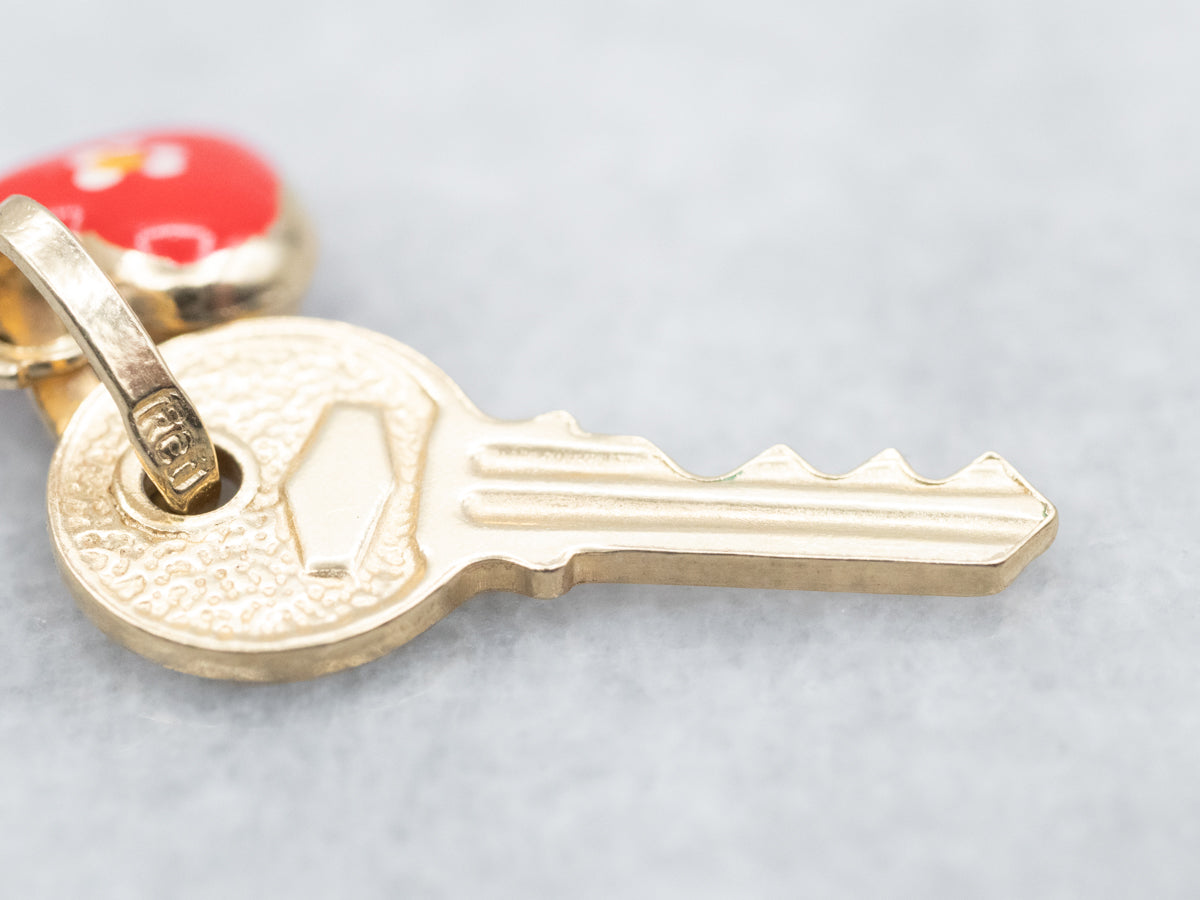 Enamel and Gold Flower Key to My Heart Charm