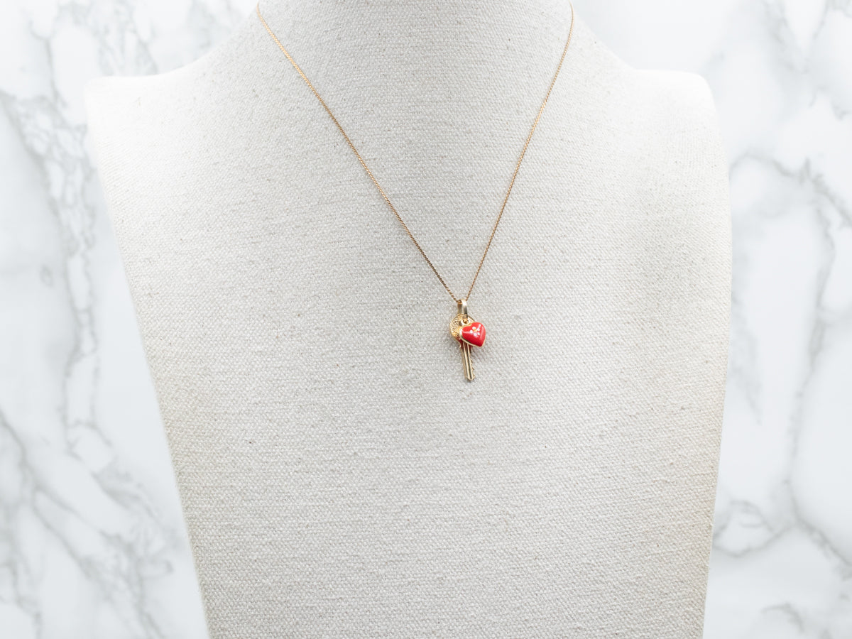 Enamel and Gold Flower Key to My Heart Charm