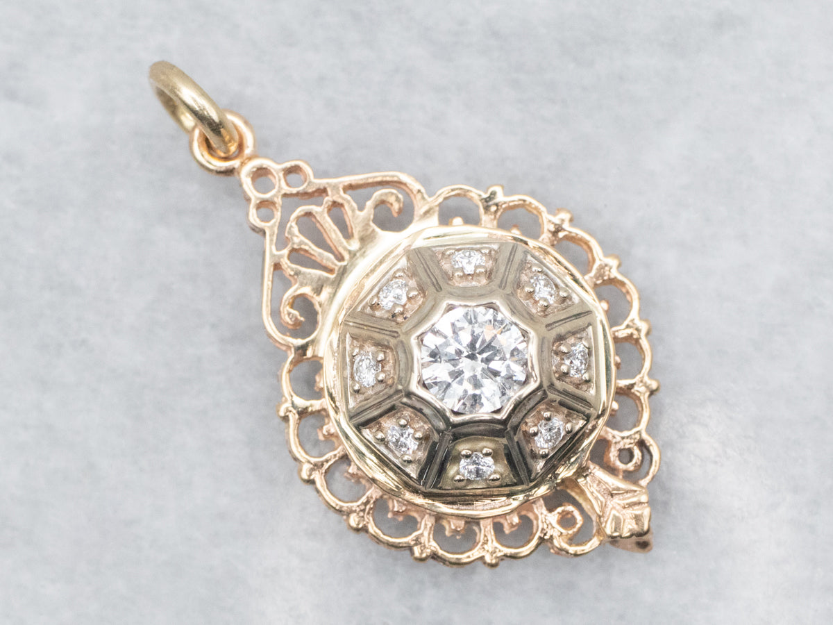Vintage Diamond Pendant with Scrolling Frame