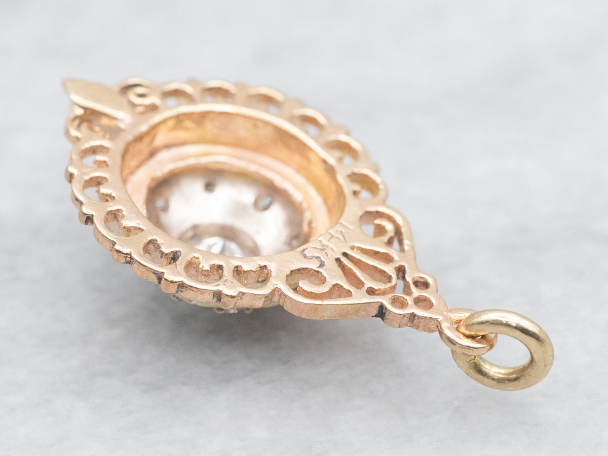 Vintage Diamond Pendant with Scrolling Frame