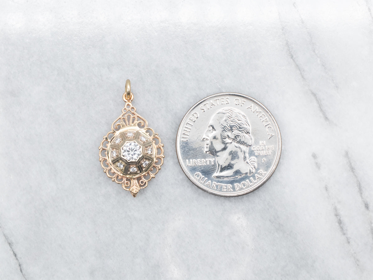 Vintage Diamond Pendant with Scrolling Frame