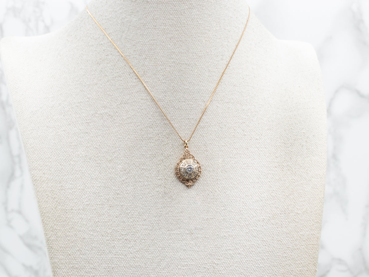 Vintage Diamond Pendant with Scrolling Frame