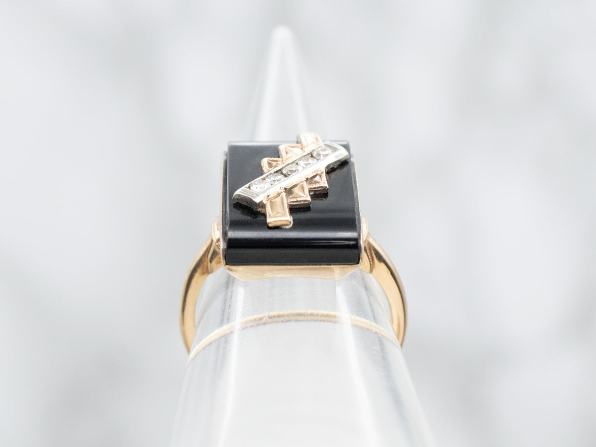 Mid-Century Black Onyx and Diamond Ring