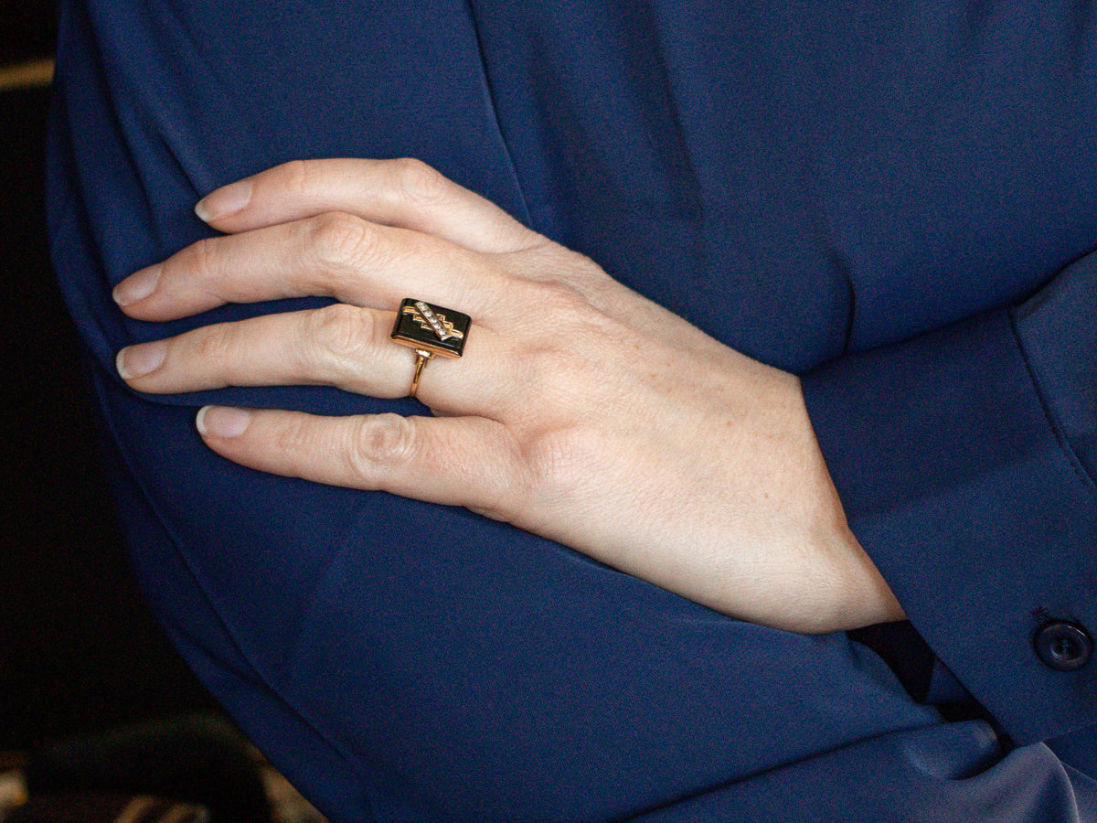 Mid-Century Black Onyx and Diamond Ring