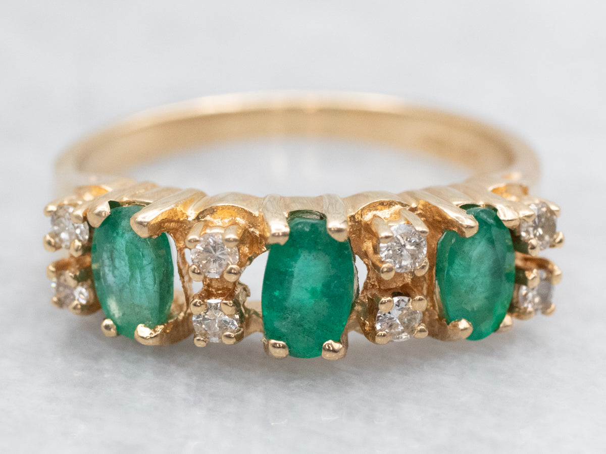 Yellow Gold Emerald and Diamond Band