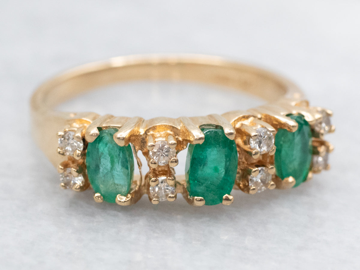 Yellow Gold Emerald and Diamond Band