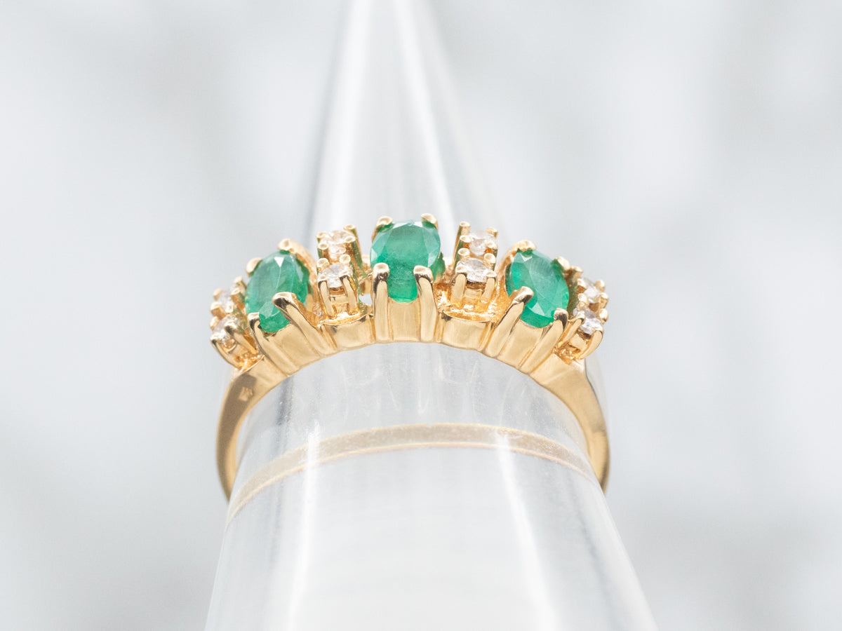 Yellow Gold Emerald and Diamond Band