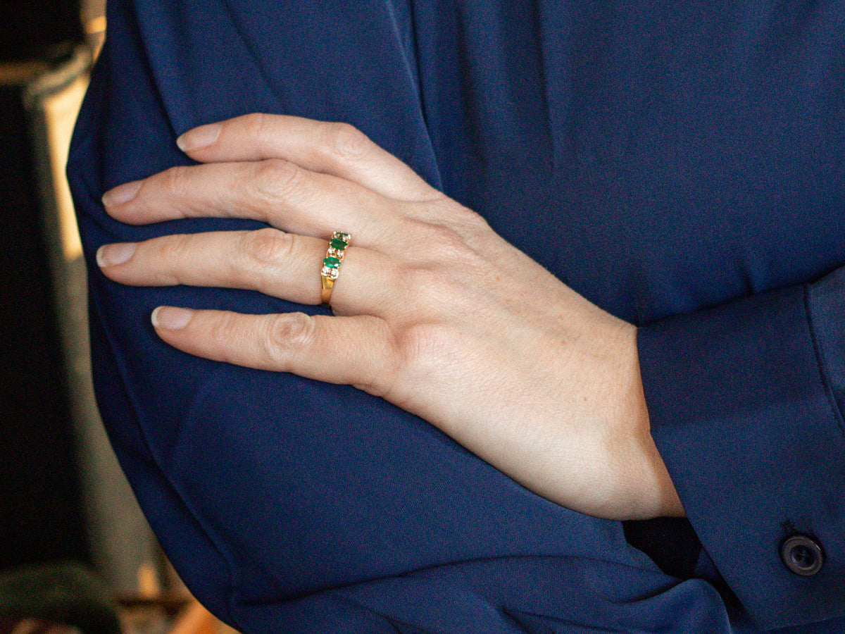 Yellow Gold Emerald and Diamond Band