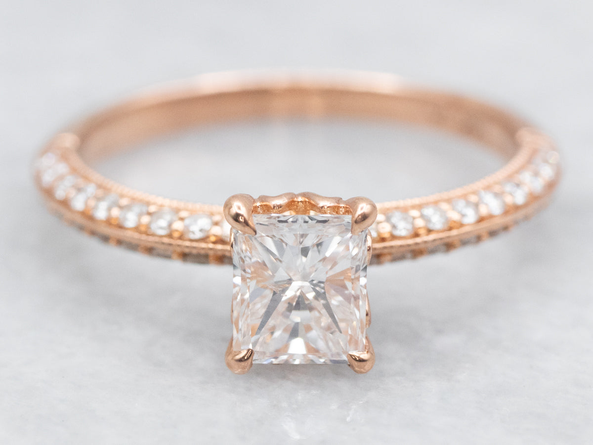 Modern Rose Gold Radiant Cut Diamond Engagement Ring