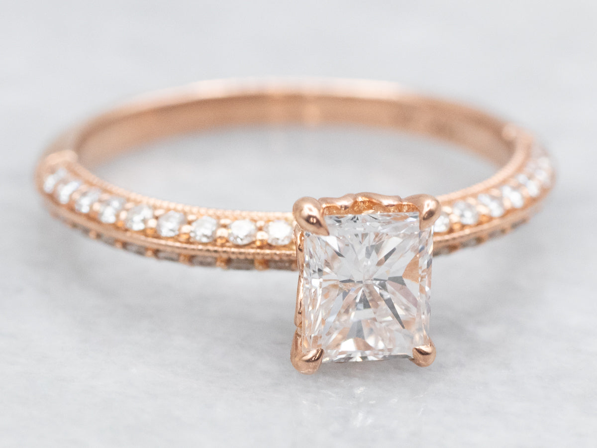 Modern Rose Gold Radiant Cut Diamond Engagement Ring